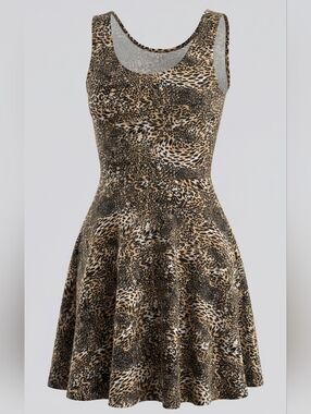 Sleeveless Leopard Print Stretchy Fit & Flare Vacay Dress - Brown/Black Size 10